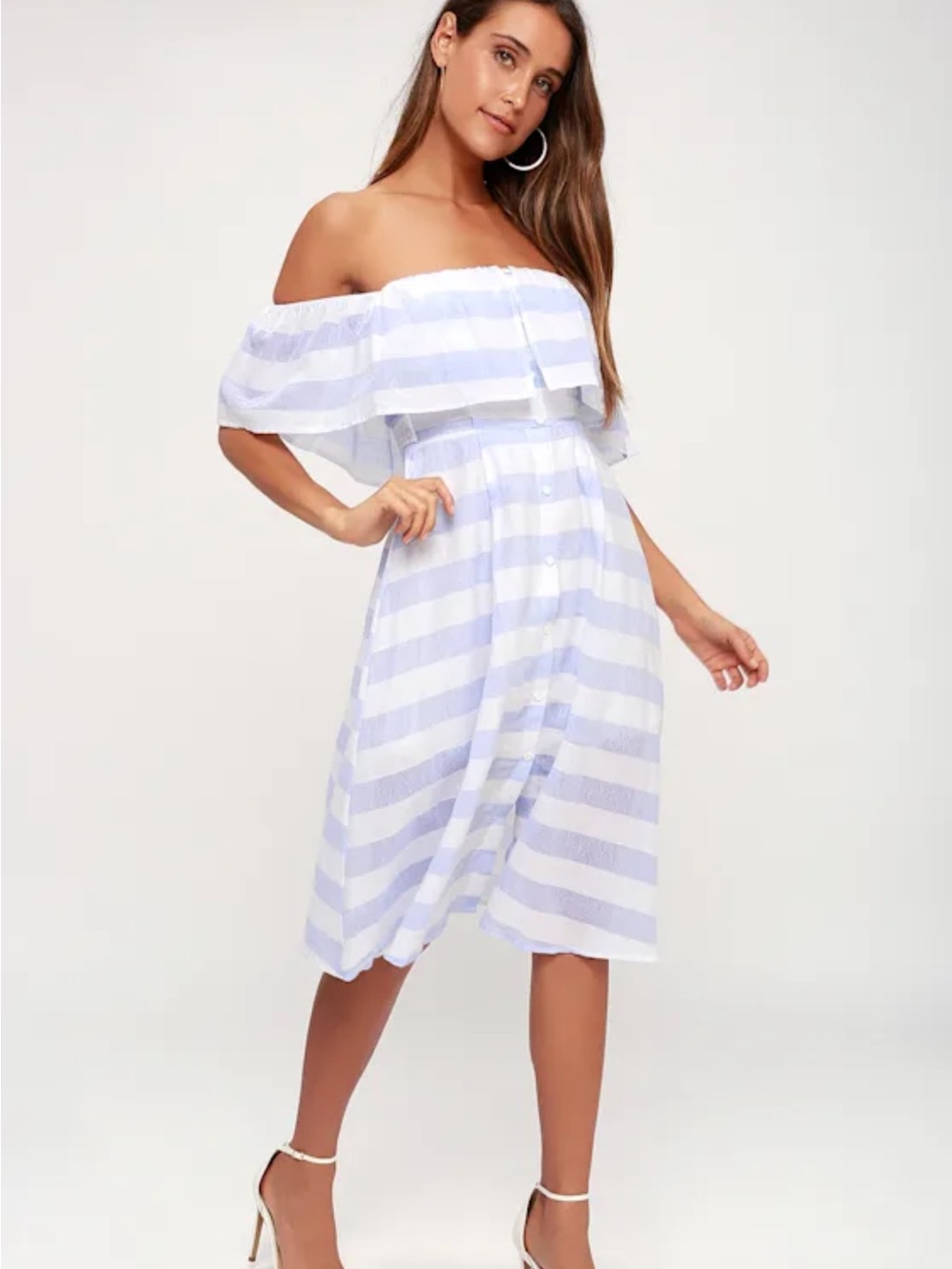 Lulu's Transatlantic Voyage Blue and Ivory Striped Midi Dress Coastal Cottage M